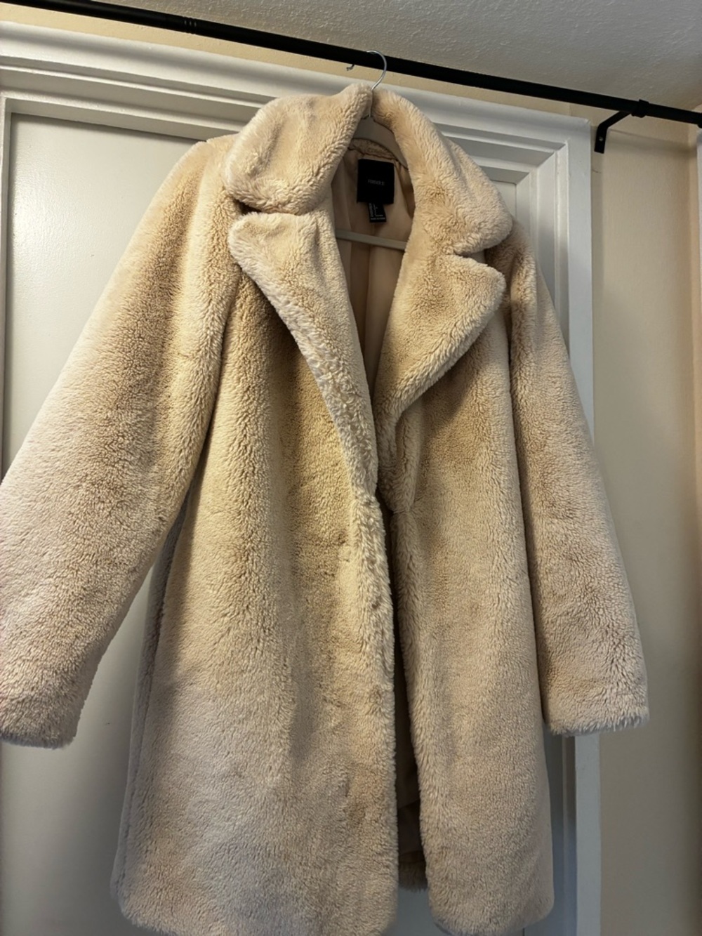 Forever 21 Cream Teddy Faux Fur Coat